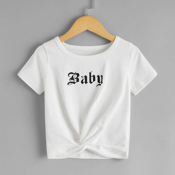 

Toddler Girls Twist Front Letter Graphic Tee, White