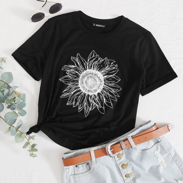 

Sunflower Print Top, Black
