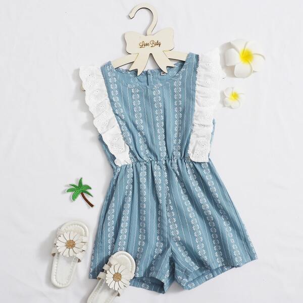 

Toddler Girls Aztec Print Eyelet Embroidery Romper, Dusty blue
