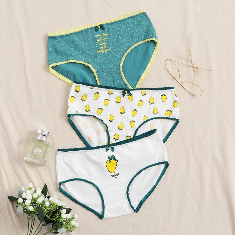 

3pack Letter & Mango Print Panty Set, Multicolor
