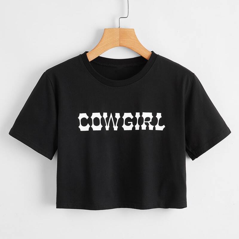

Letter Graphic Crop Tee, Black