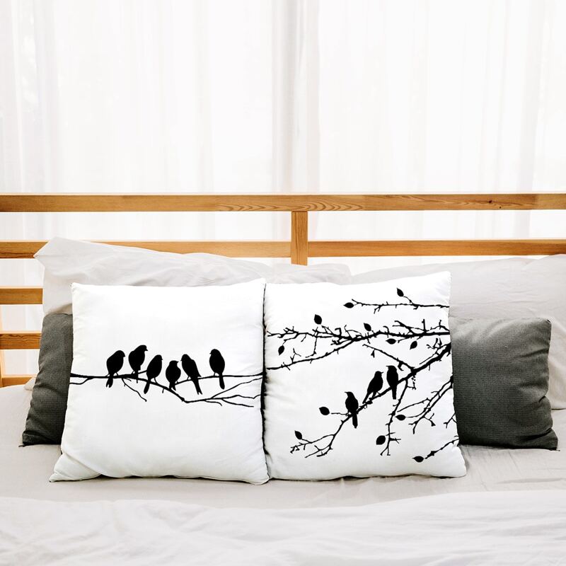 

1pc Bird Print Cushion Cover Without Filler, Black and white