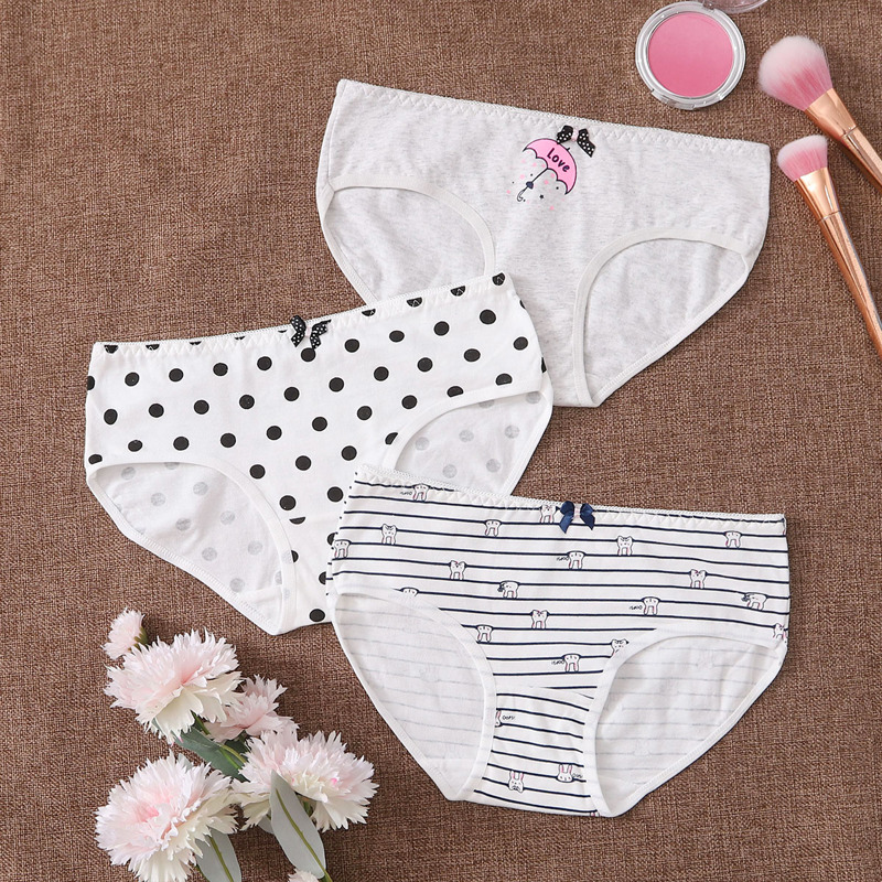 

3pack Polka Dot & Stripe Cartoon Panty Set, Multicolor