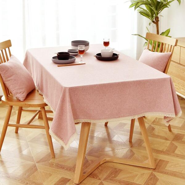 

1pc Lace Trim Tablecloth, Pink