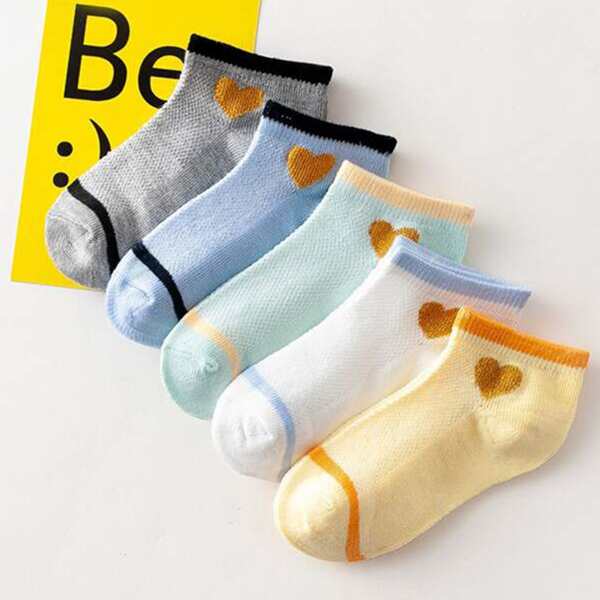 

5pairs Toddler Kids Heart Pattern Socks, Multicolor