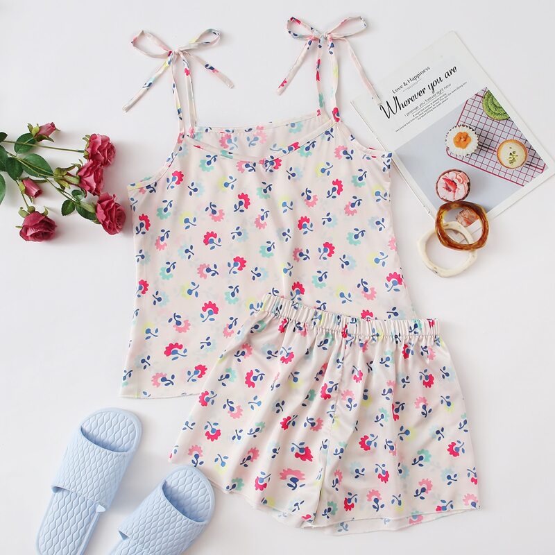 

Floral Tie Strap Cami PJ Set, Multicolor
