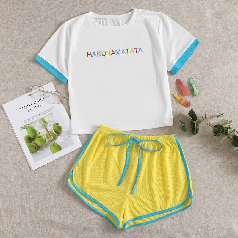 

Letter Tee & Dolphin Shorts PJ Set, Multicolor