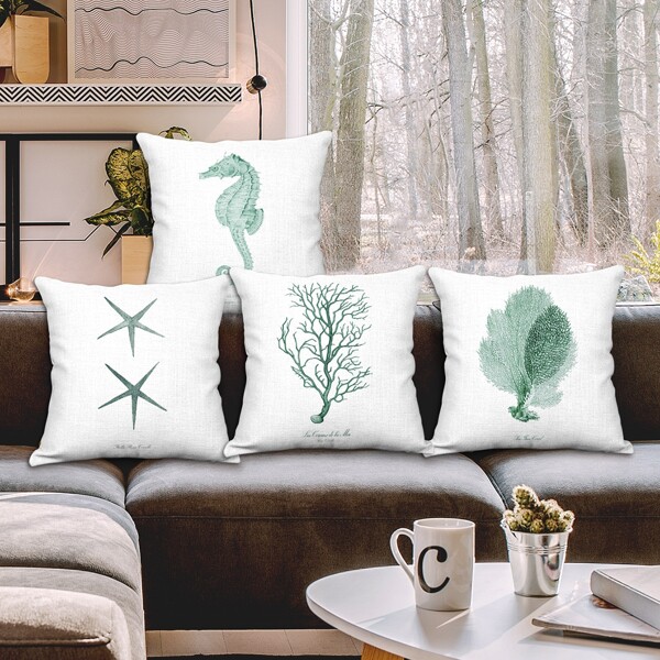 

1pc Leaf Print Cushion Cover Without Filler, Multicolor