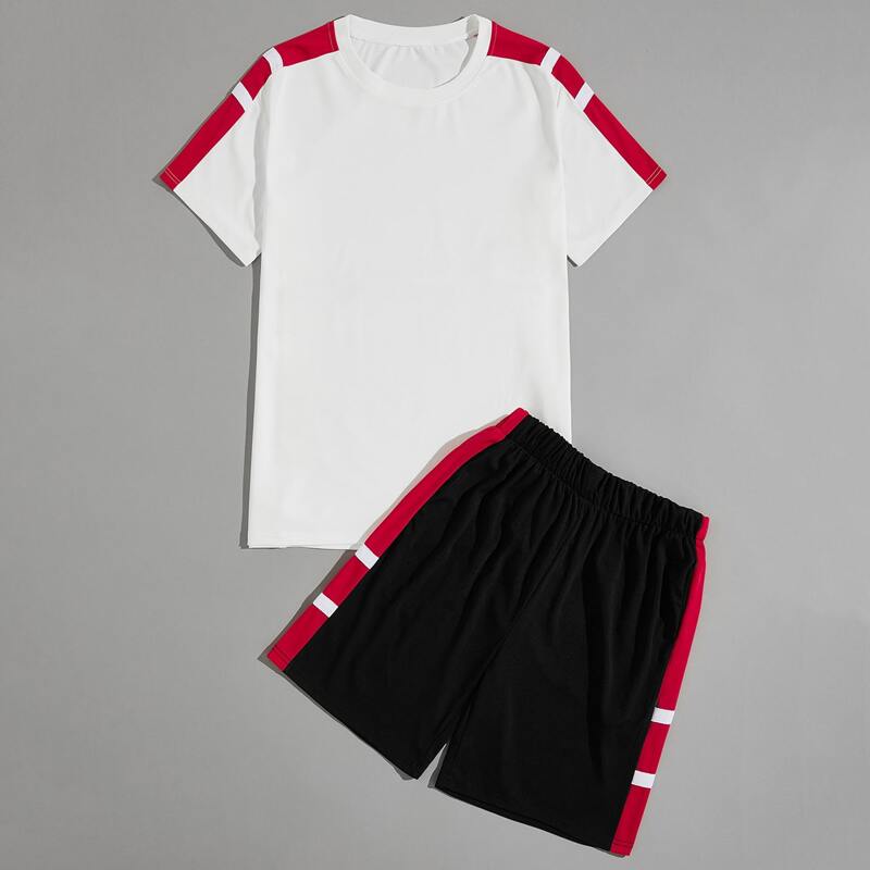 

Guys Colorblock Round Neck Tee With Track Shorts, Multicolor