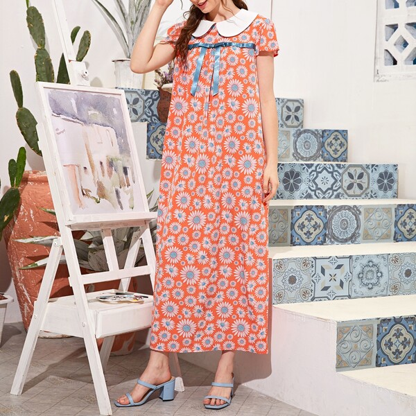 

Peter Pan Collar Floral Print Smock Dress, Multicolor
