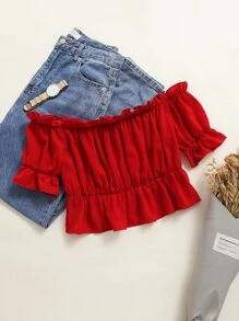 Chiquease 荷葉邊袖褶邊露肩荷葉邊下擺襯衫