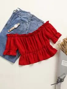 Chiquease 荷葉邊袖褶邊露肩荷葉邊下擺襯衫