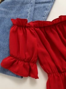 Chiquease 荷葉邊袖褶邊露肩荷葉邊下擺襯衫