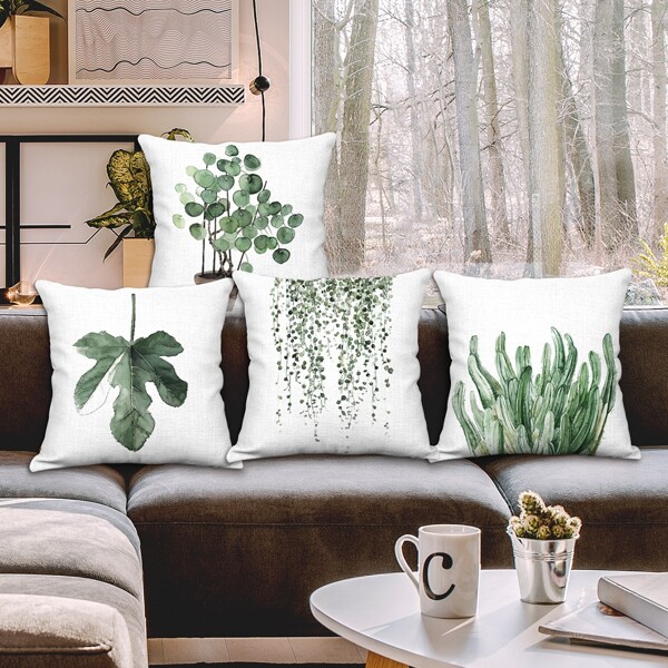 

1pc Plant Print Cushion Cover Without Filler, Multicolor