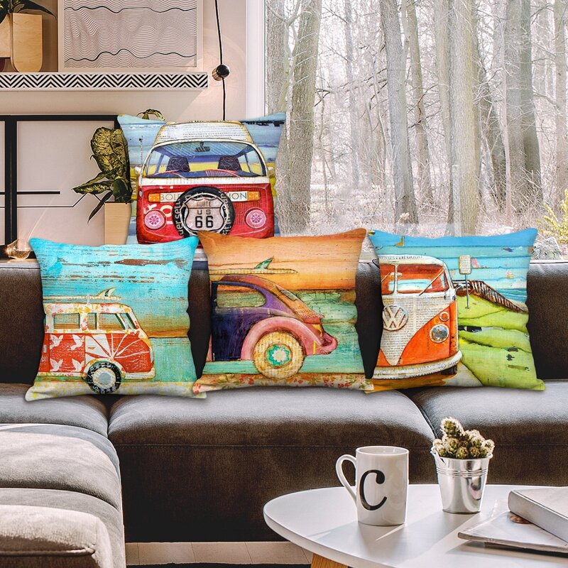 

1pc Car Print Cushion Cover Without Filler, Multicolor