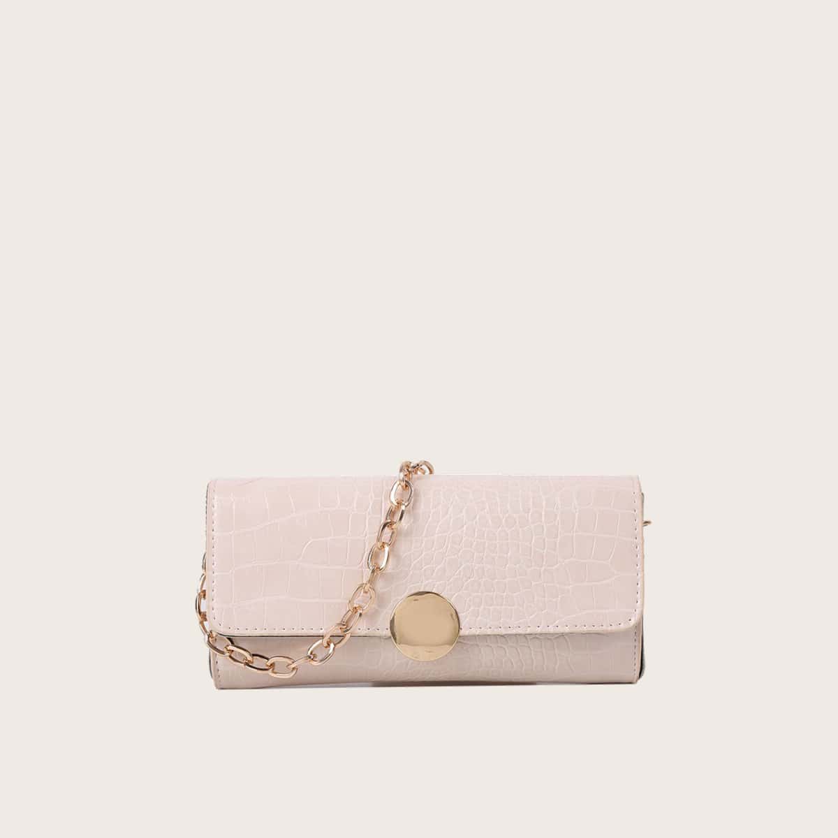 

Croc Embossed Chain Tote Bag, Beige pastel