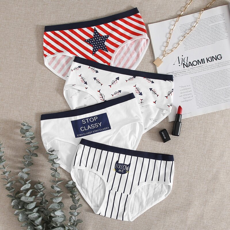 

4pack Striped & Letter Graphic Panty Set, Multicolor