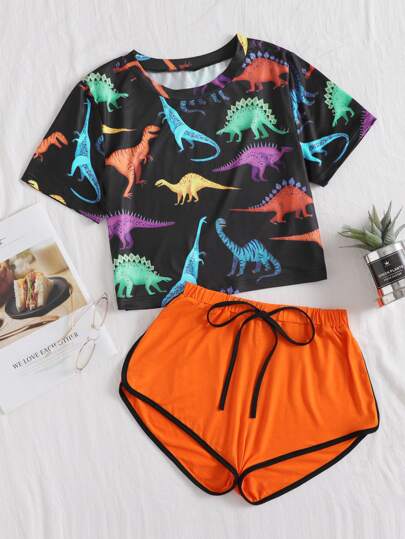 Dinosaur Print Shorts PJ Set