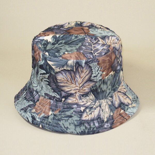 

Men Leaf Pattern Bucket Hat, Coffee brown