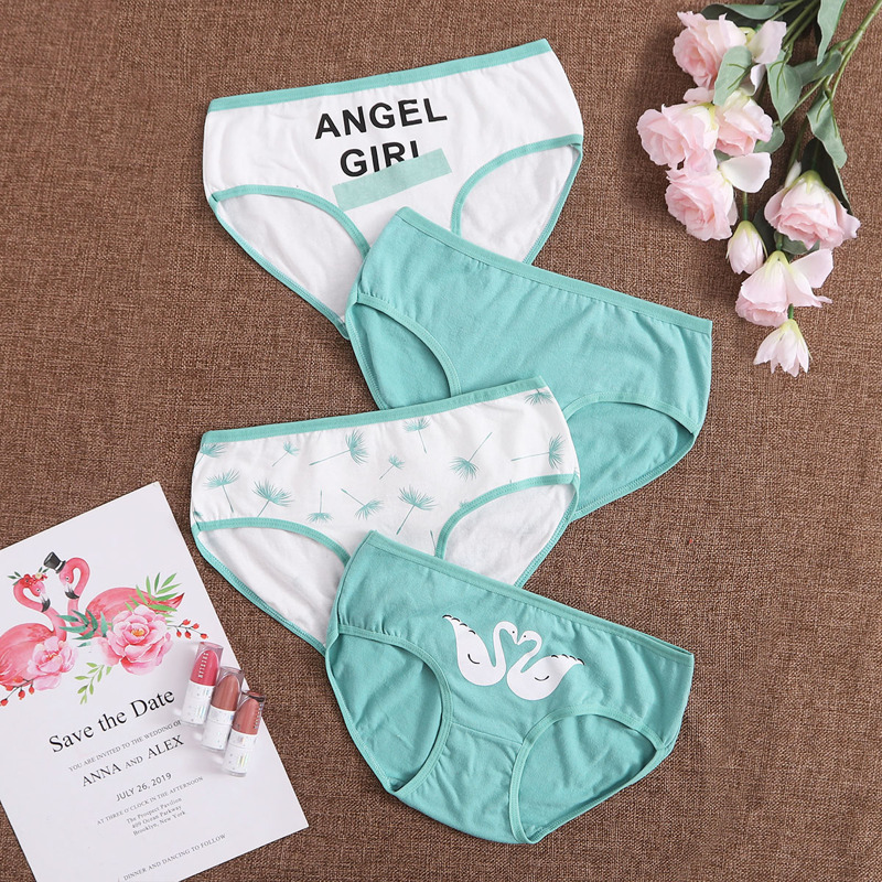 

4pack Swan & Dandelion Print Panty Set, Blue and white