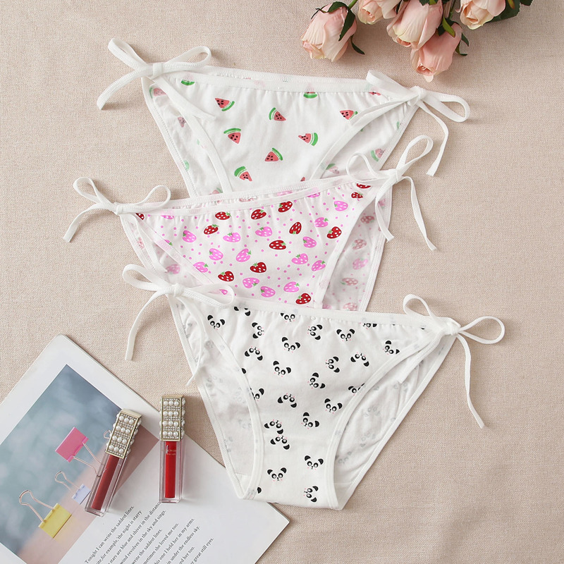 

3pack Panda & Fruit Tie Side Panty Set, White