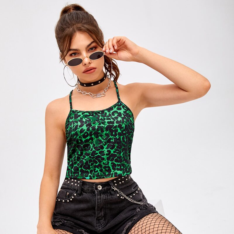 

Leopard Criss Cross Crop Cami, Multicolor