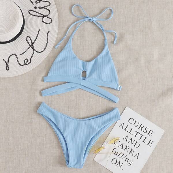 

с бантом Одноцветный Сексуальный Бикини, Нежно-голубой