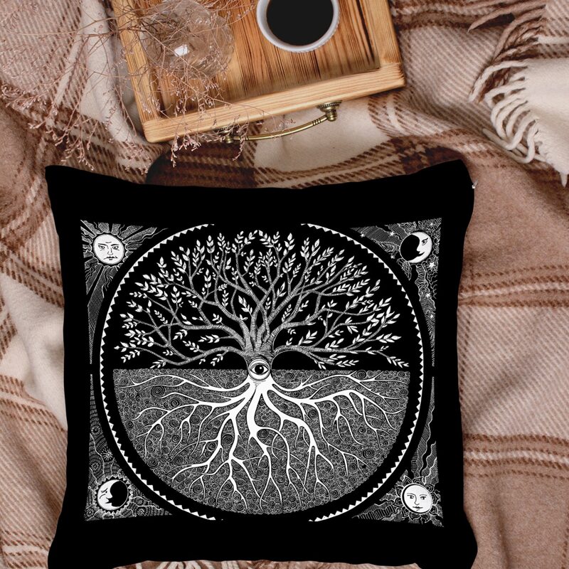 

Tree Print Cushion Cover Without Filler, Black and white