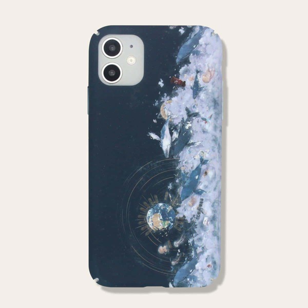 

1шт чехол для iPhone с мультяшным принтом, Пыльно-синий