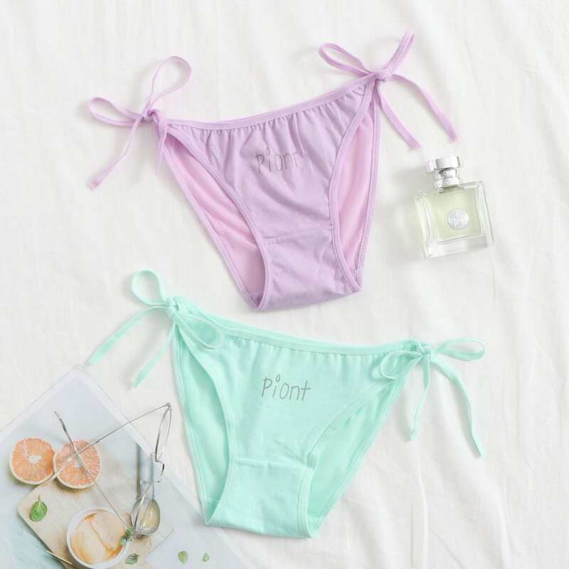 

2pack Letter Print Tie side Panty Set, Multicolor