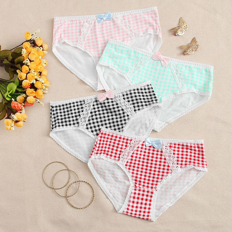 

4pack Gingham Lace Trim Panty Set, Multicolor