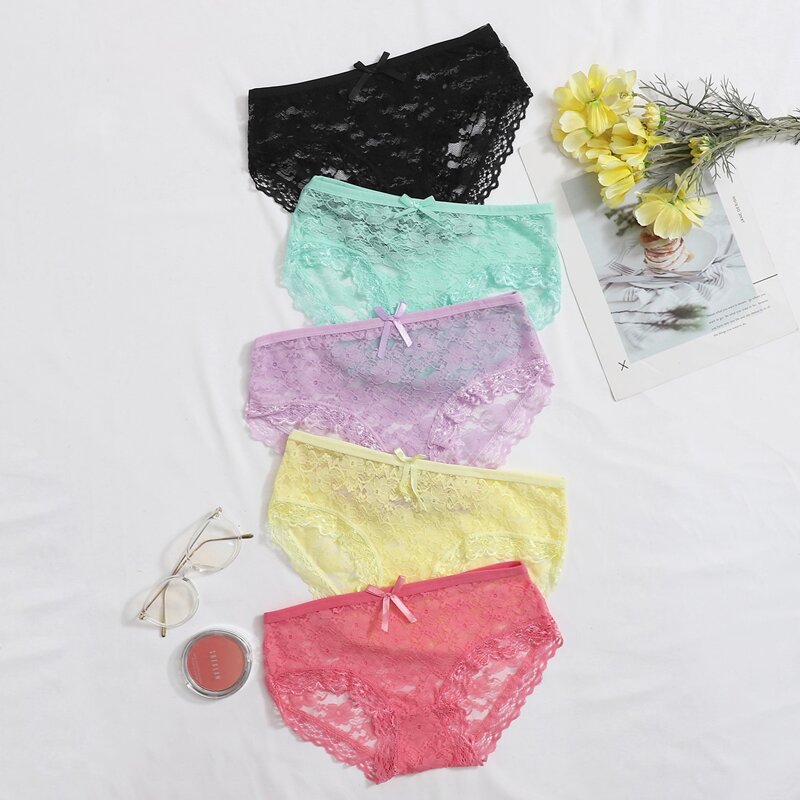 

5pack Floral Lace Sheer Panty Set, Multicolor