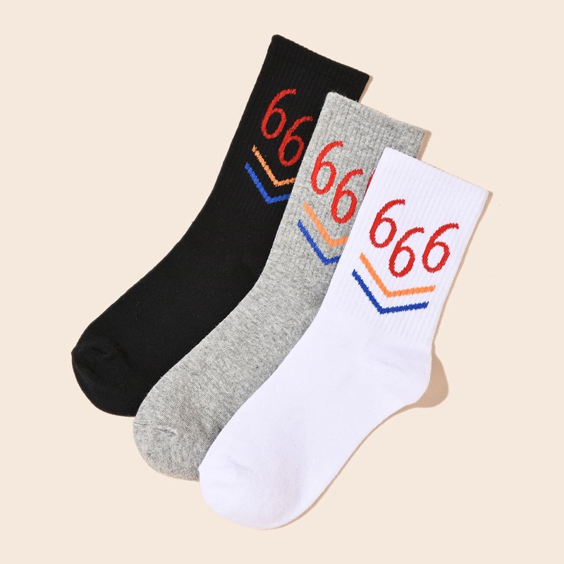 

3pairs Guys Number Pattern Socks, Multicolor