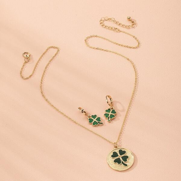 

3pcs Clover Charm Jewelry Set, Multicolor