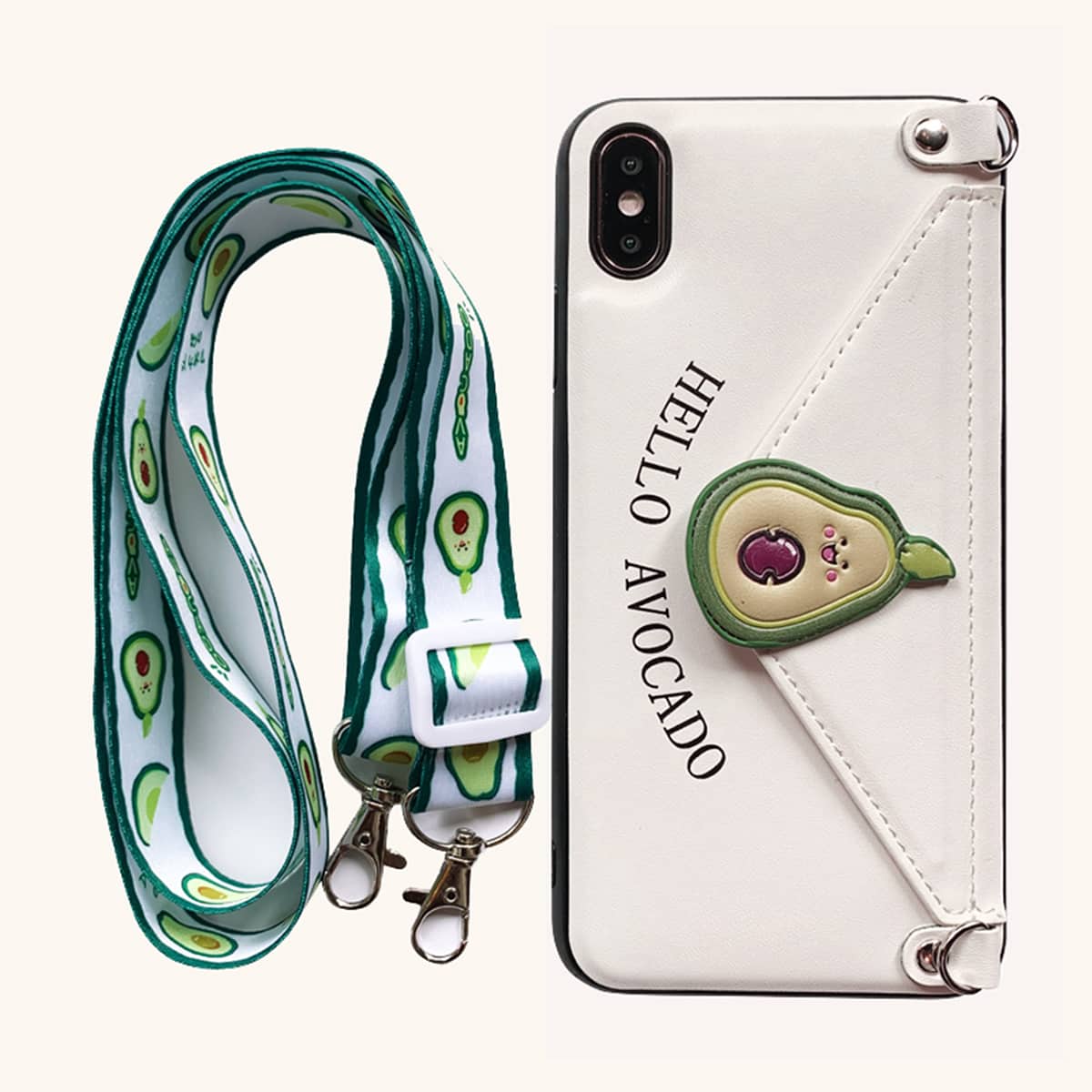 

1pc Letter Graphic iPhone Wallet Case With Lanyard, White