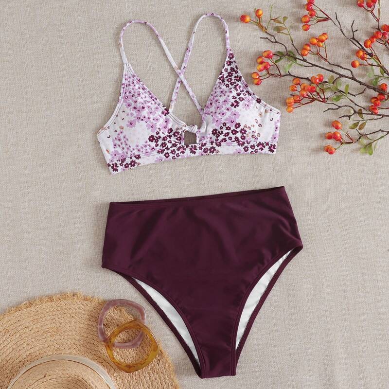 

Ditsy Floral High Waist Bikini Swimsuit, Multicolor