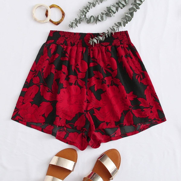 

Plus Floral Print Wide Leg Shorts, Multicolor