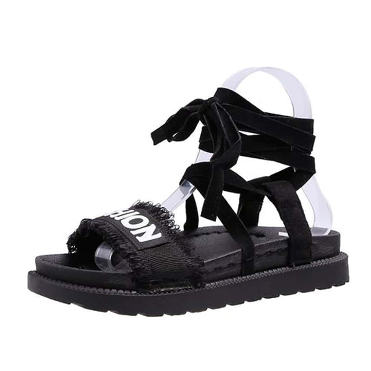 

Letter Graphic Tie Leg Sandals, Black