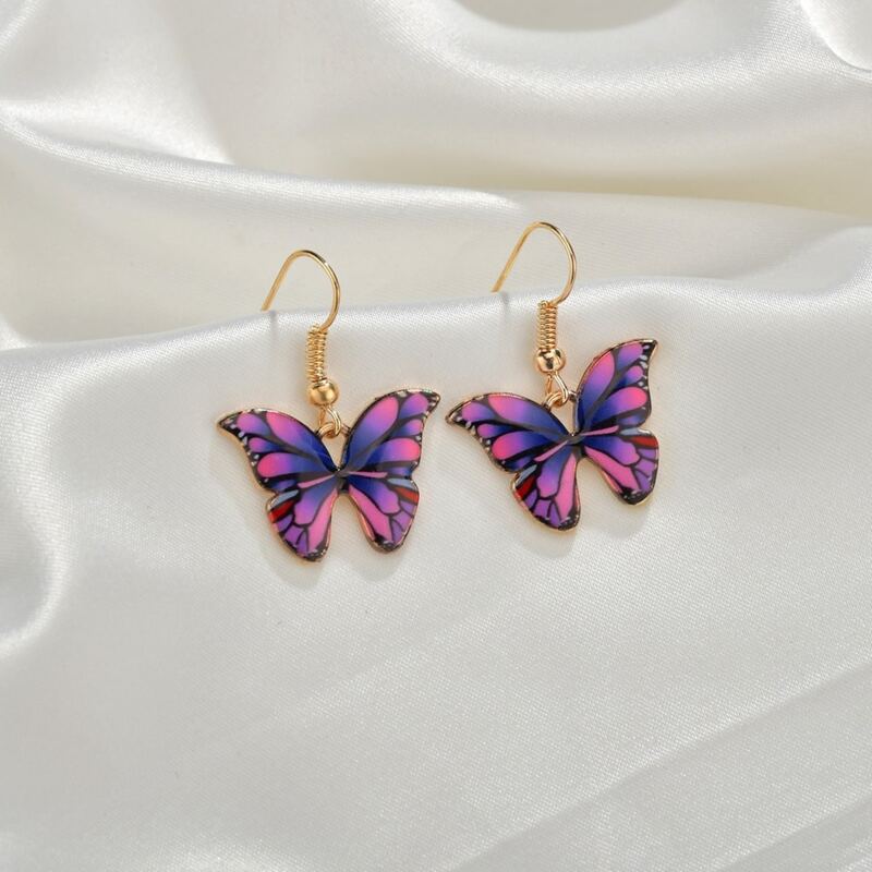 

Butterfly Charm Drop Earrings, Purple