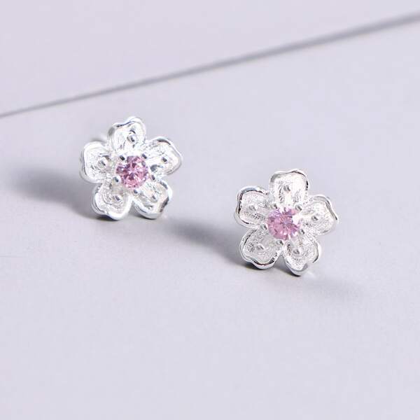 

Rhinestone Flower Stud Earrings, Pink