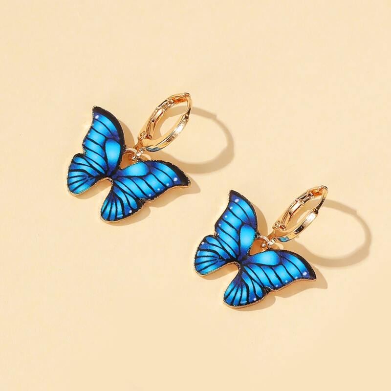 

Butterfly Round Drop Earrings, Blue