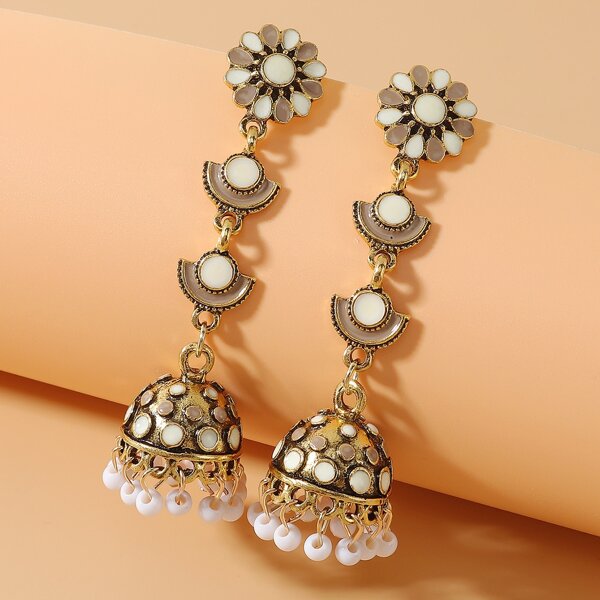 

Серьги-подвески Jhumka с бахромой из бусин, Бежевые
