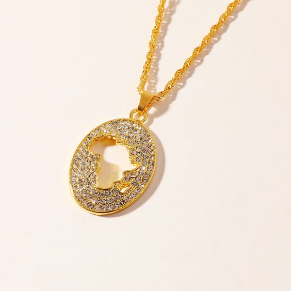 

Men Rhinestone Decor Africa Outline Necklace, Gold