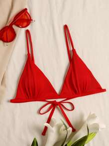 SHEIN Swim Rib Triangle Bikini Top - Red - View 3