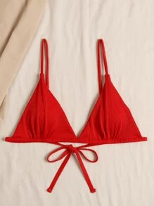 SHEIN Swim Rib Triangle Bikini Top - Red - View 4