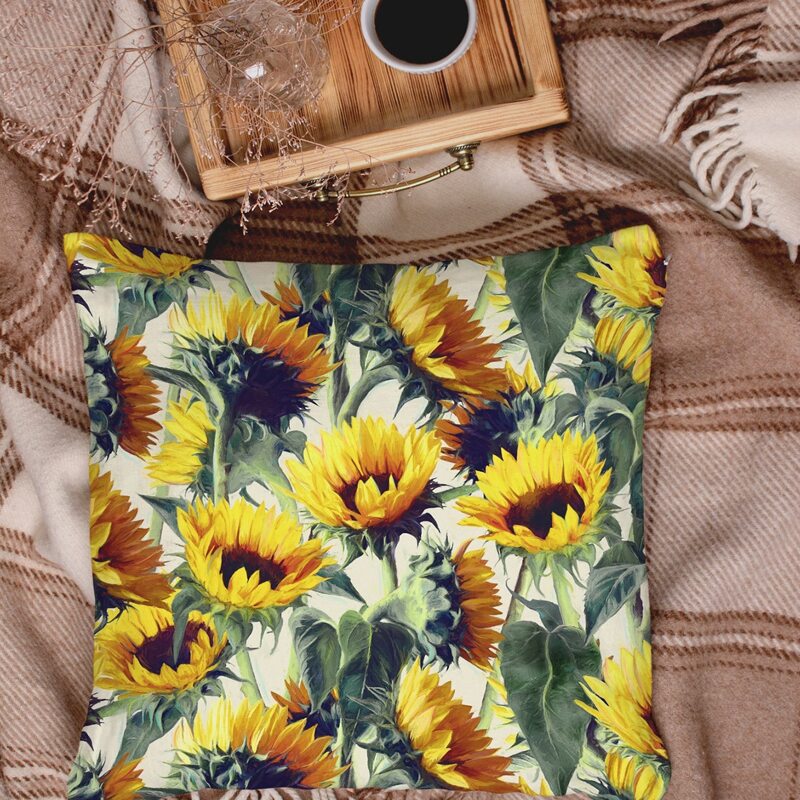 

Sunflower Print Cushion Cover Without Filler, Multicolor