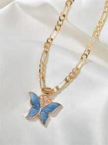 Butterfly Charm Necklace - Royal Blue - View 1