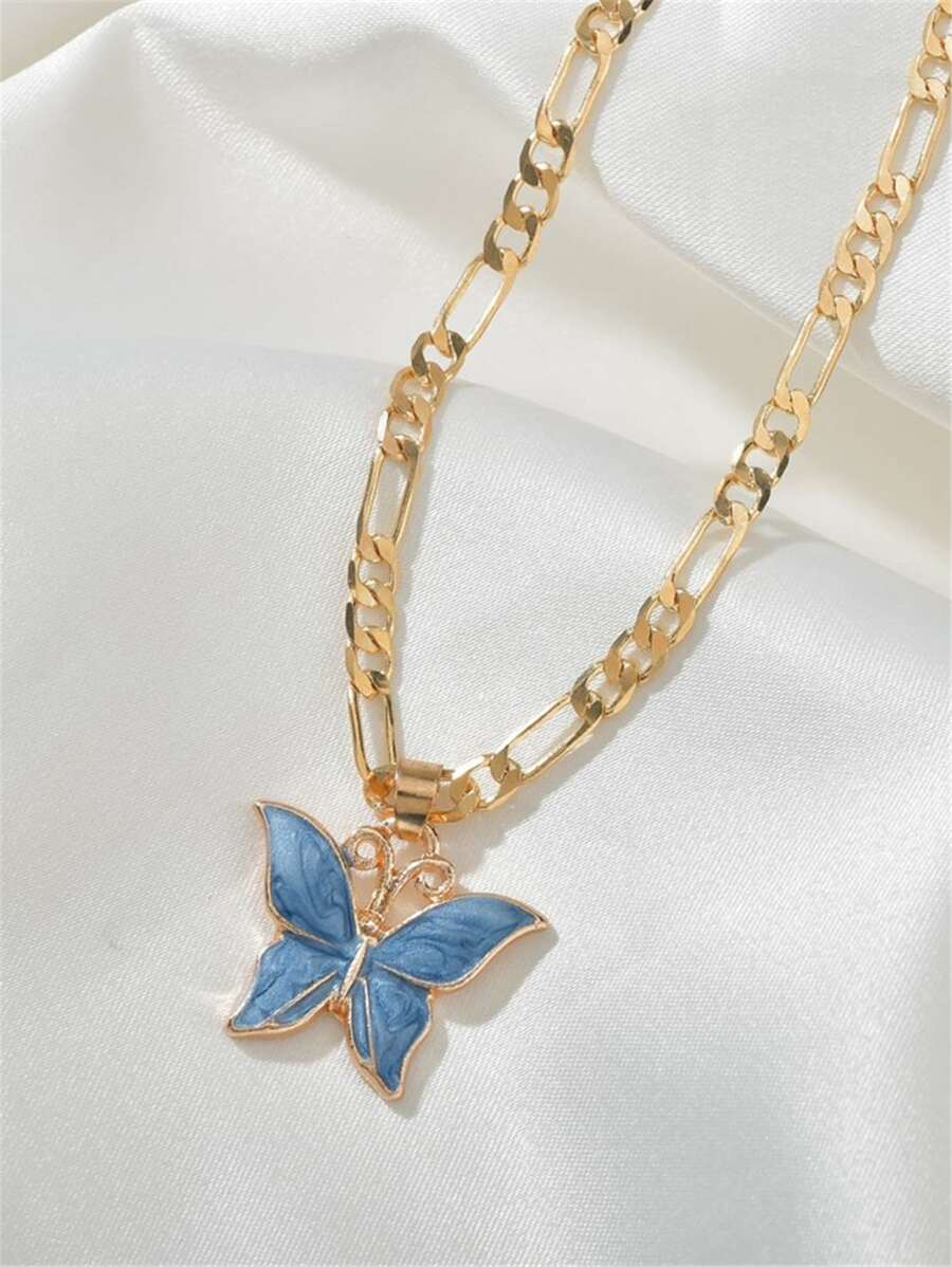 Butterfly Charm Necklace - Royal Blue - View 1