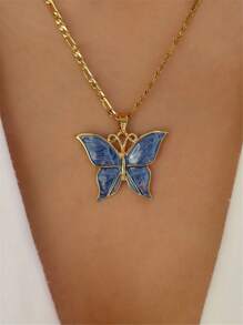Butterfly Charm Necklace - Royal Blue - View 2