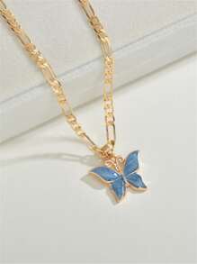 Butterfly Charm Necklace - Royal Blue - View 3